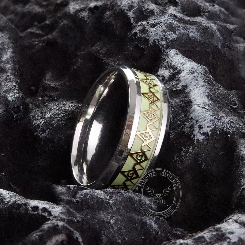 Luminous Ag Stainless Steel Masonic Ring