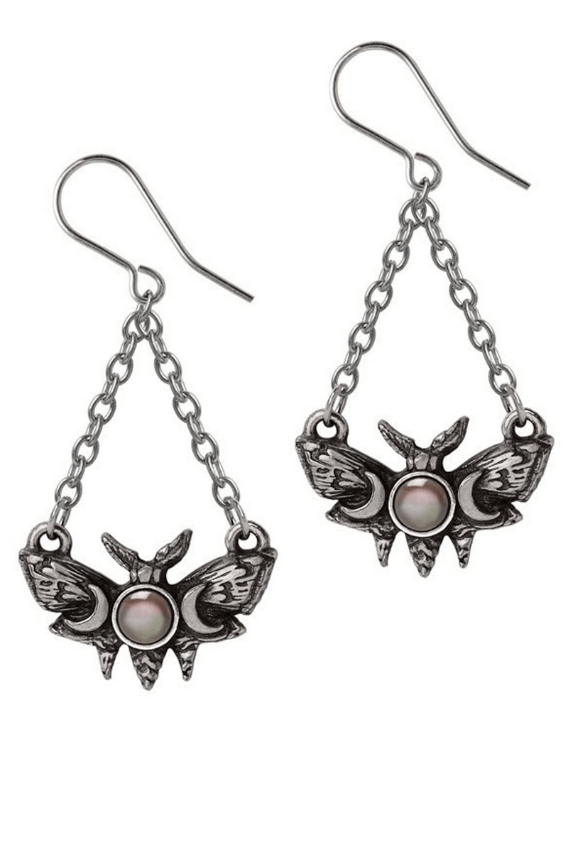 Lunar Moth Gothic Drop Earrings With Pearl Detail