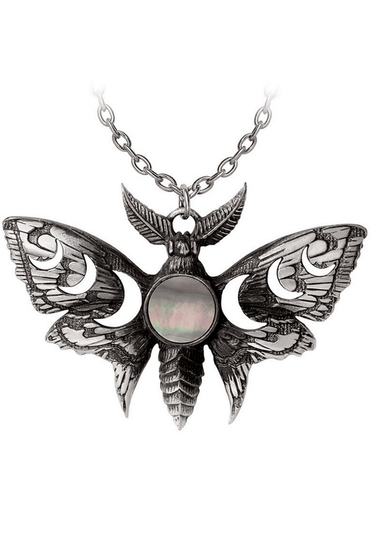Lunar Moth Necklace With Moon Phase and Mother of Pearl