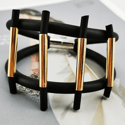 Black Color Charm Bracelets With Magnetic Clasp / Punk Style Rubber Wide Bracelets