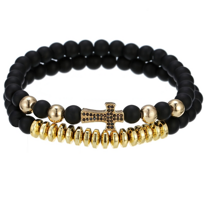Bracelet Natural Lava Stone Beads With Cross / Alternative Jewelry