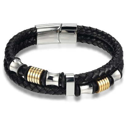 Bracelet / Genuine Leather and Stainless Steel Combination Bracelet
