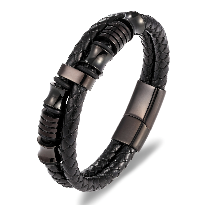 Bracelet / Genuine Leather and Stainless Steel Combination Bracelet