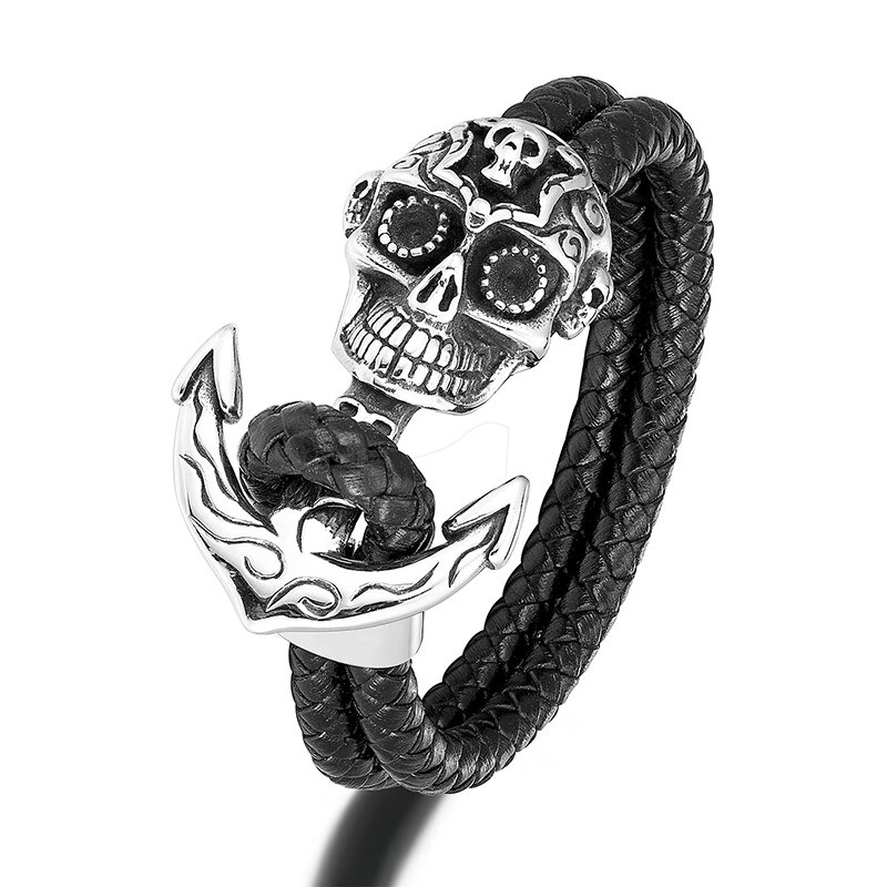 Skull Anchor Bracelet in Punk Style / Handmade Stainless Steel Jewelry