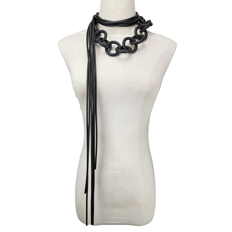 Rubber Long Black Necklaces for / Handmade Female Goth Accessories