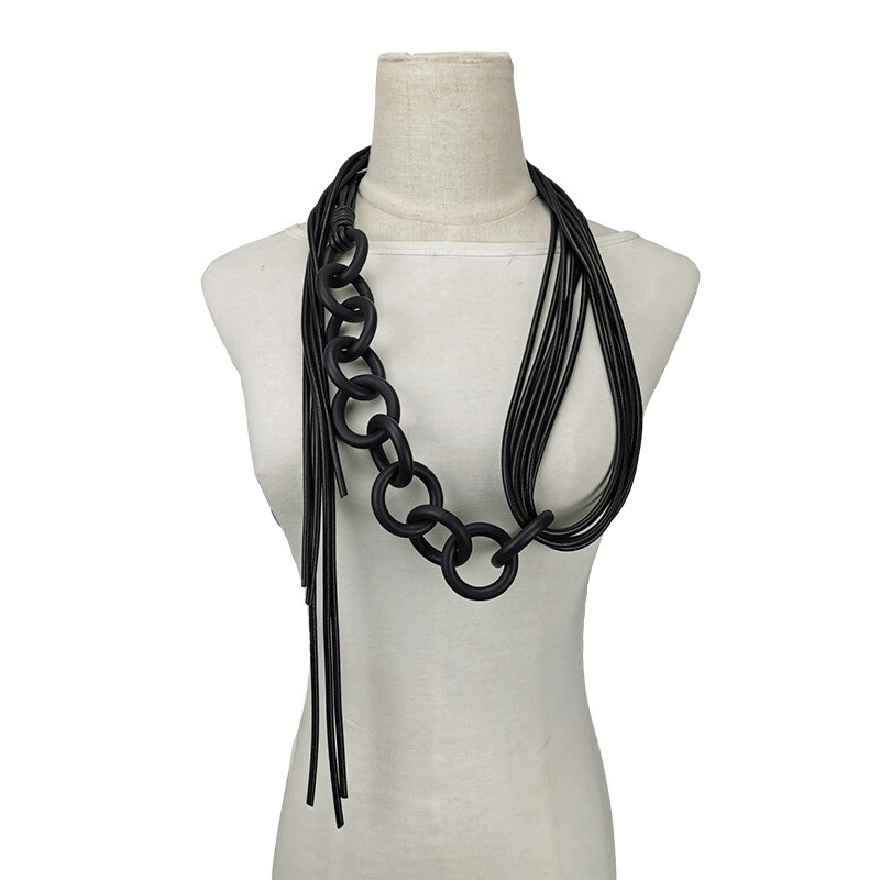 Rubber Long Black Necklaces for / Handmade Female Goth Accessories