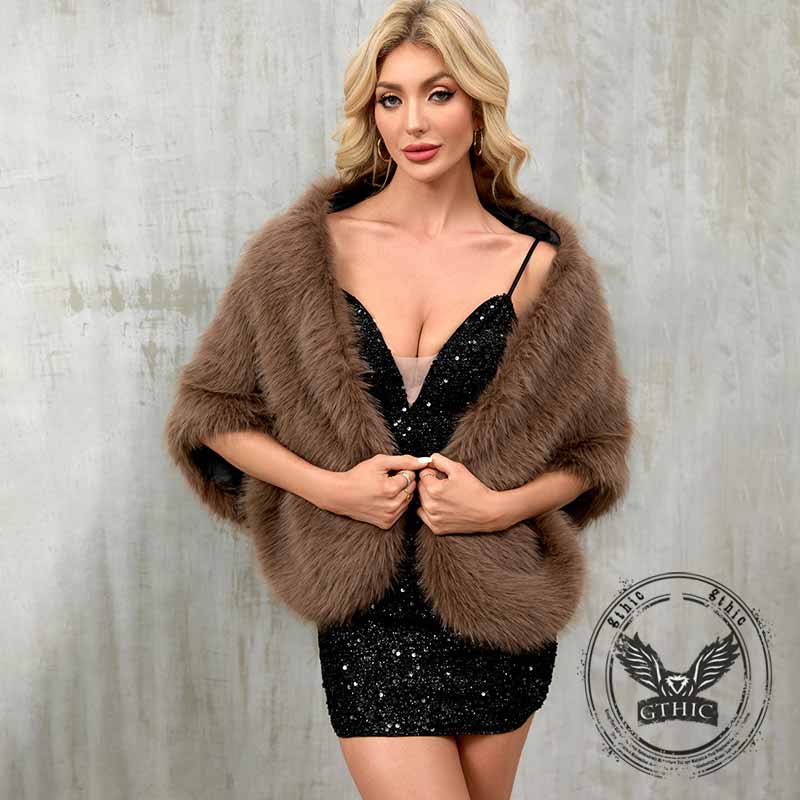 Faux Fur Party Dress Cape Plush Shawl