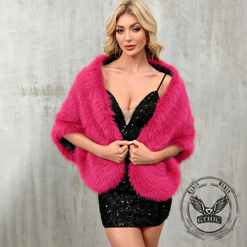 Faux Fur Party Dress Cape Plush Shawl