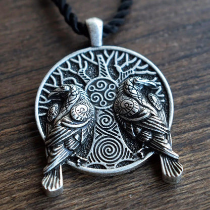 Enchanted Forest Twin Ravens and Tree of Life Amulet Necklace