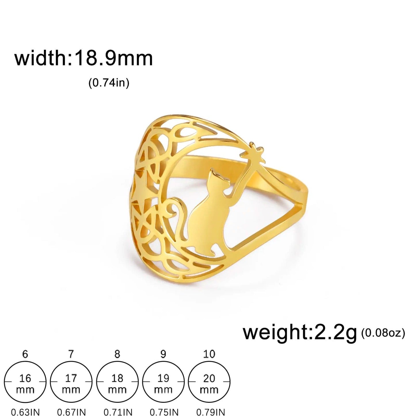 Cat Crescent Celtic Ring