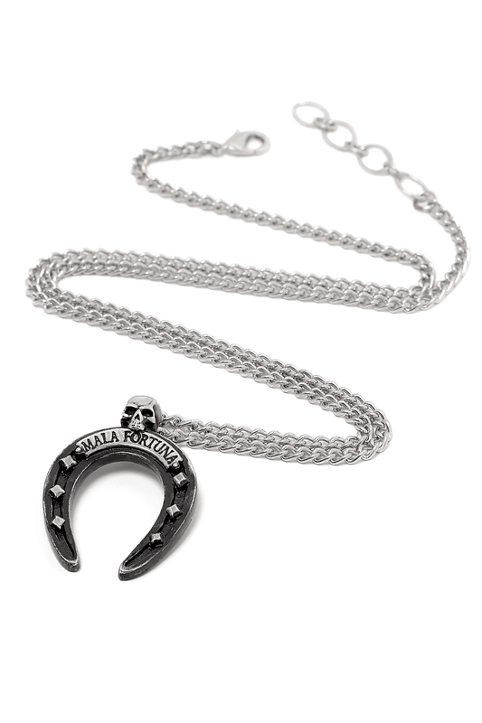 Mala Fortuna Upside-down Horseshoe Pendant With Skull