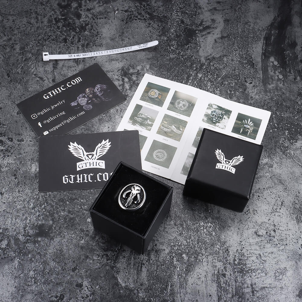 Mandalorian Symbol Sterling Silver Skull Ring