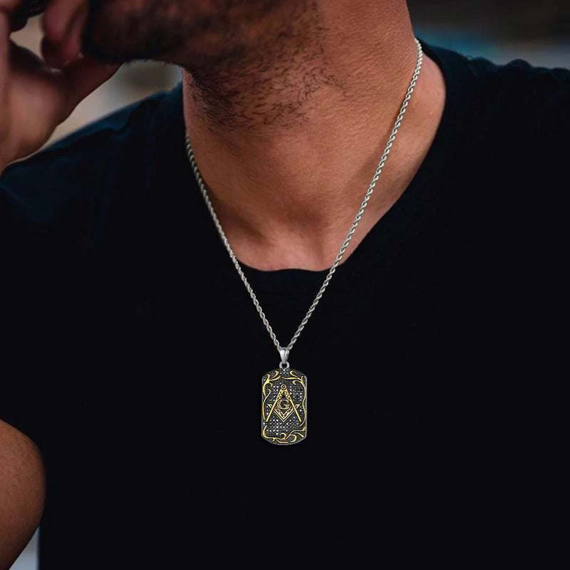 Engraved Masonic Freemason Dog Tag Necklace for