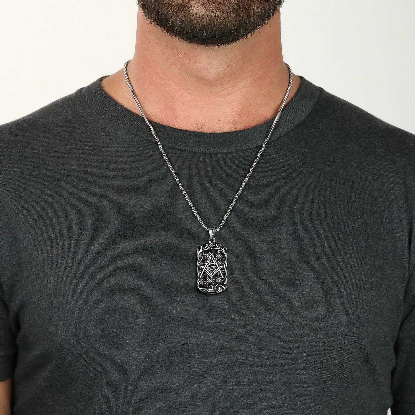 Engraved Masonic Freemason Dog Tag Necklace for