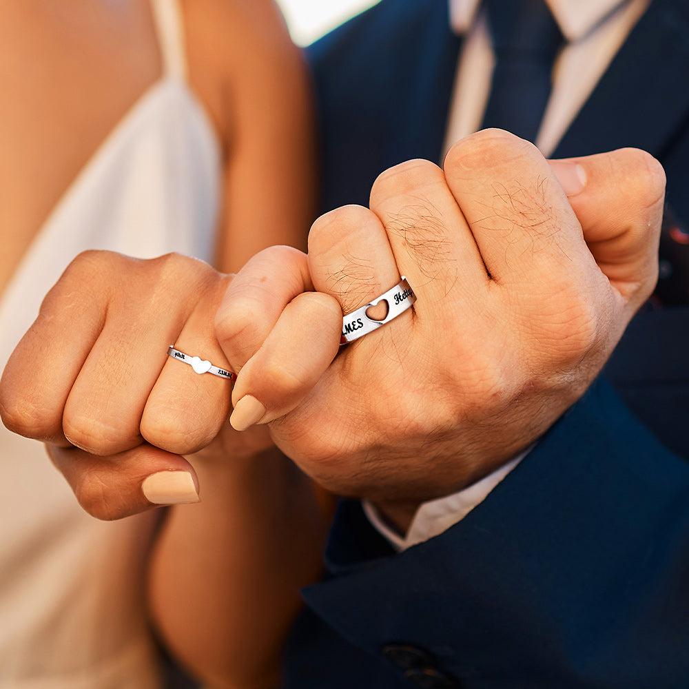 Personalized His and Hers Matching Promise Rings for Couple