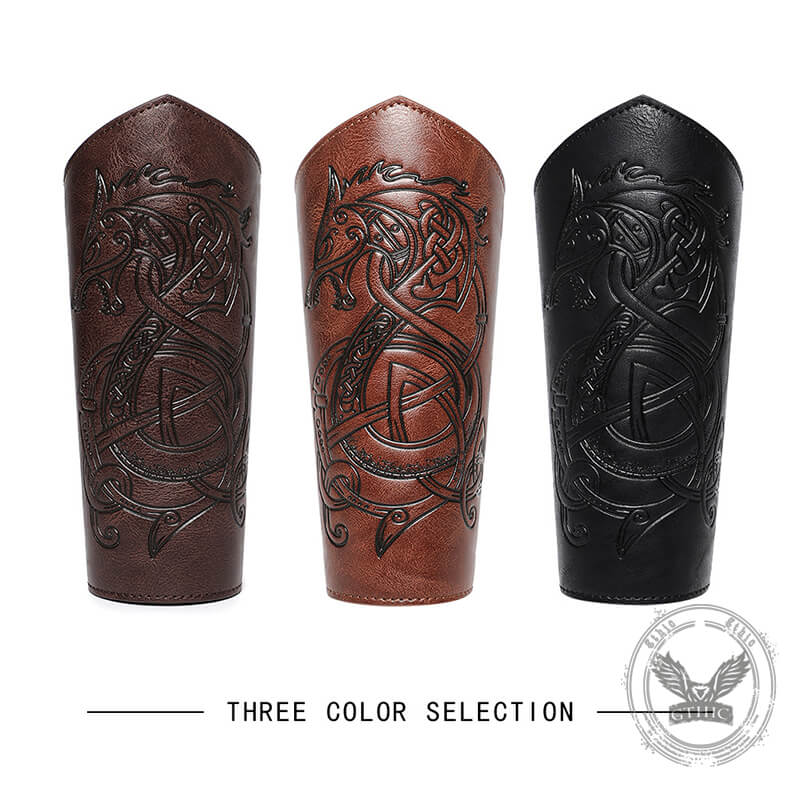 Medieval Retro Dragon Embossed Pu Leather Bracers