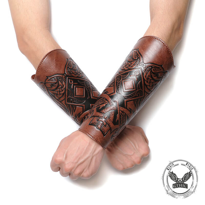 Medieval Viking Embossed Pu Leather Bracers