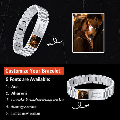 Customized Bar Watch Strap Chain Bracelet With Picture for