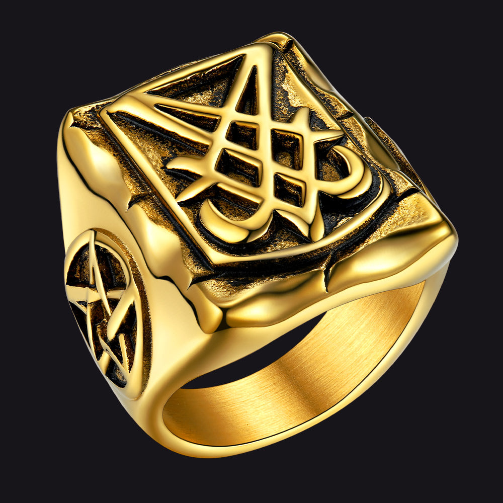 Satanic Lucifer Stainless Steel Signet Ring for