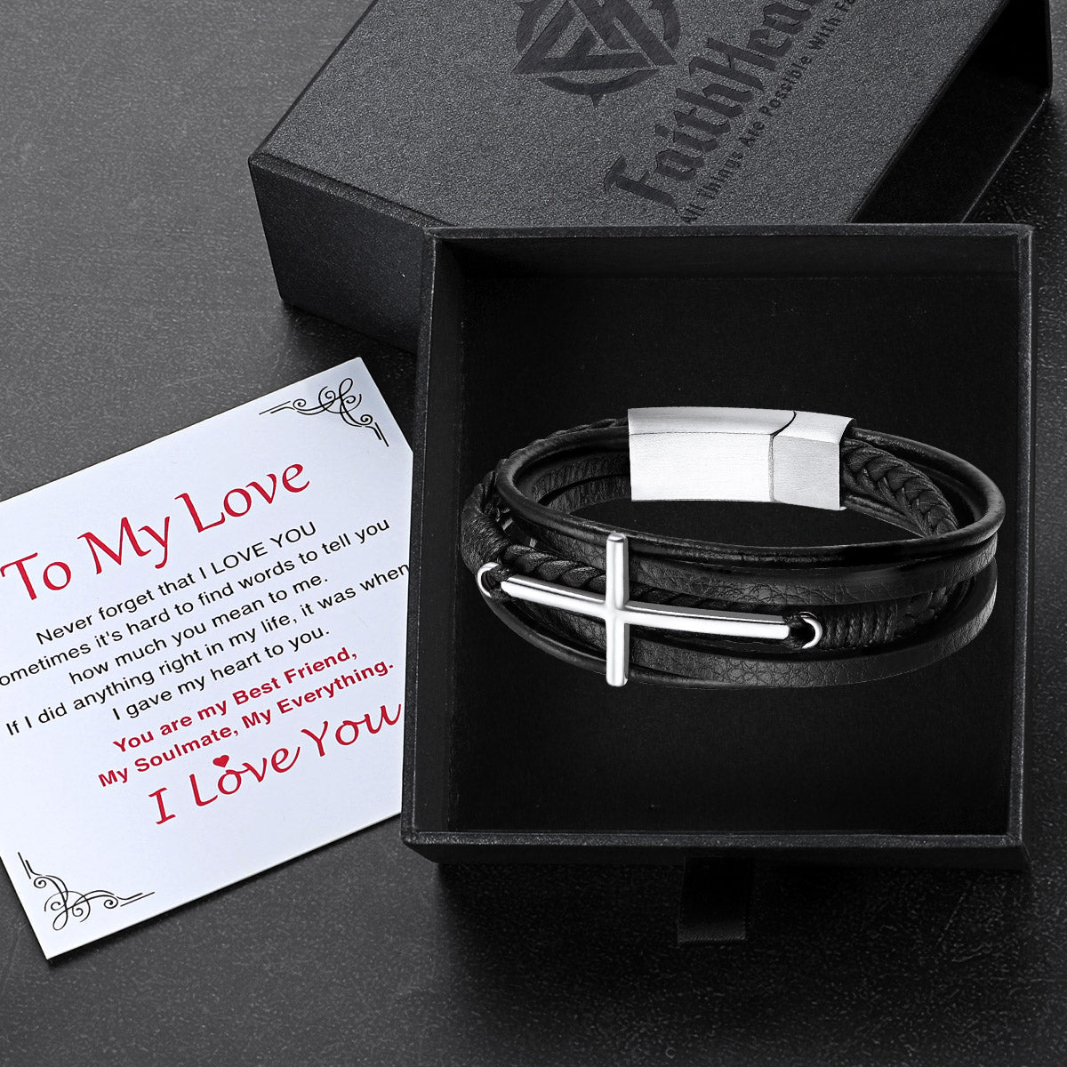 Christian Cross Braided Leather Bracelet Gift for