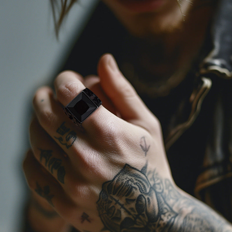 Celtic Black Onyx Signet Ring in Stainless Steel for