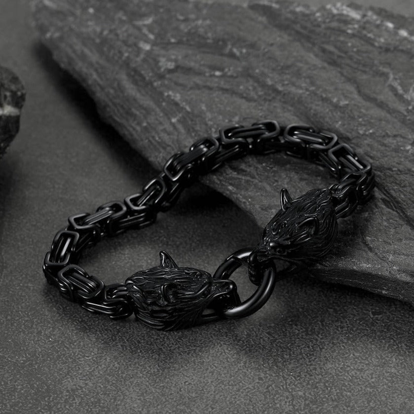 Viking Wolf Head Chain Bracelet Cuff Bangle Gift for