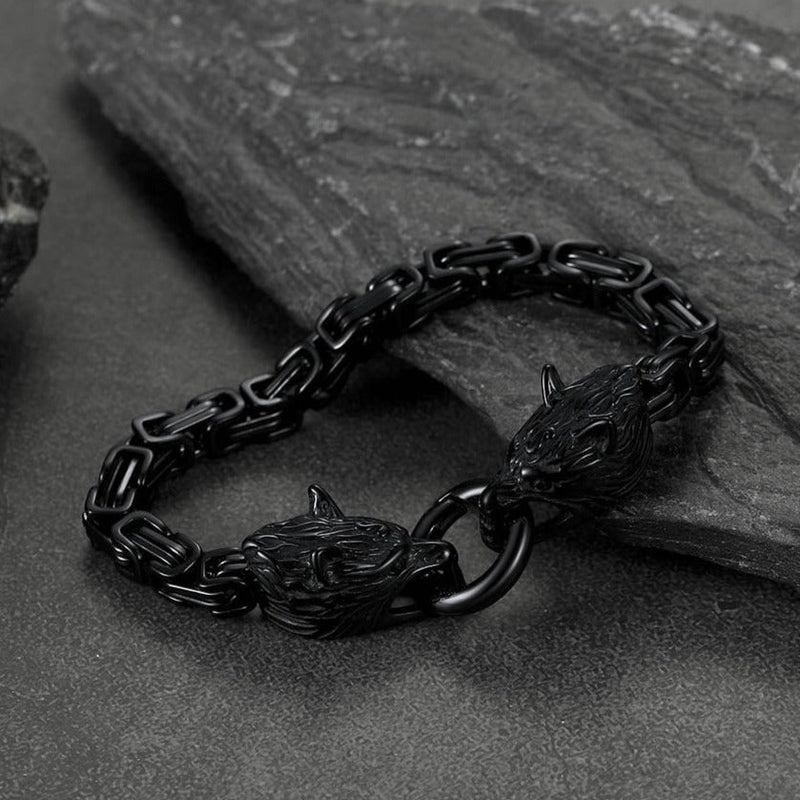 Viking Wolf Head Chain Bracelet Cuff Bangle Gift for