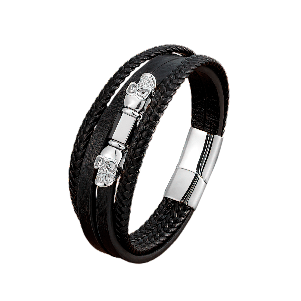 Multilayer Faux Leather Bracelets With Skeleton / Bracelet With Magnet Clasp