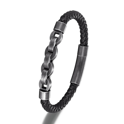 Genuine Leather Bracelet / Male Stainless Steel Jewelry / Rock Style Bracelet for