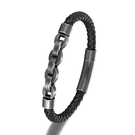 Genuine Leather Bracelet / Male Stainless Steel Jewelry / Rock Style Bracelet for