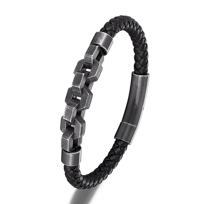 Genuine Leather Bracelet / Male Stainless Steel Jewelry / Rock Style Bracelet for