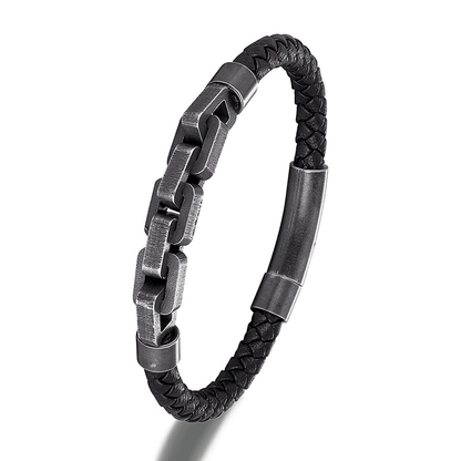Genuine Leather Bracelet / Male Stainless Steel Jewelry / Rock Style Bracelet for
