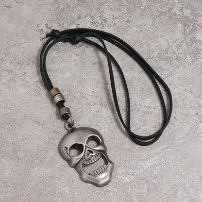 Metal Skull Pendant Necklace for and / Adjustable Genuine Leather Necklaces
