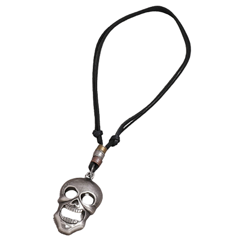 Metal Skull Pendant Necklace for and / Adjustable Genuine Leather Necklaces