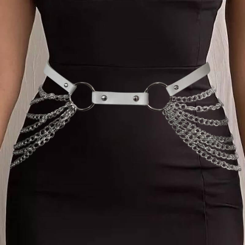 Metal Body Chain Leather Waist Belt
