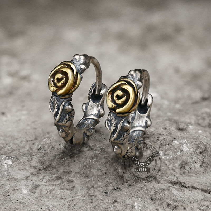 Metal Rose and Thorns Sterling Silver Hoop Earrings