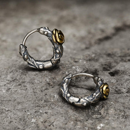 Metal Rose and Thorns Sterling Silver Hoop Earrings