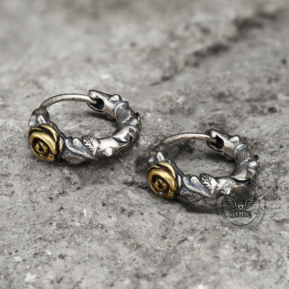 Metal Rose and Thorns Sterling Silver Hoop Earrings