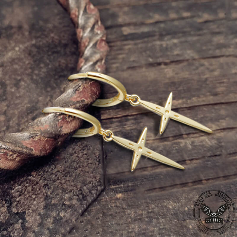 Minimalist Cross Charm Sterling Silver Hoop Earrings