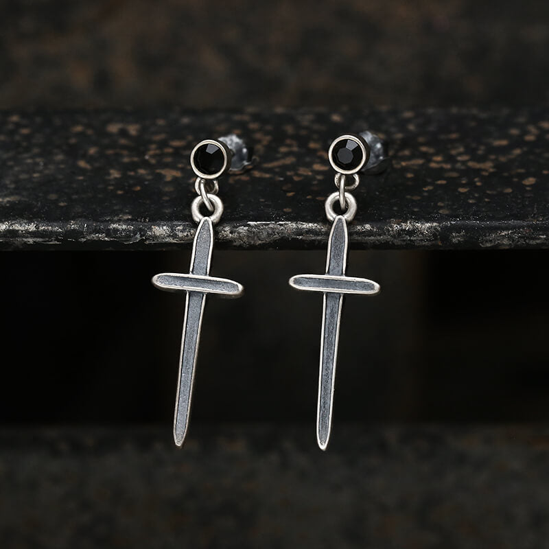 Minimalist Cross Sterling Silver Earrings