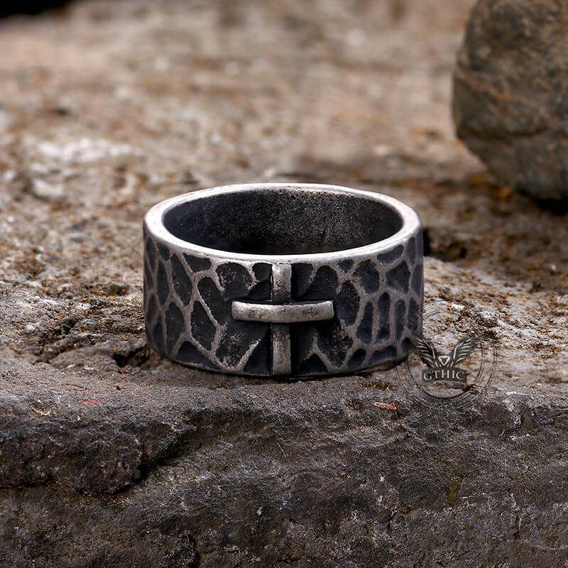 Minimalist Retro Texture Cross Stainless Steel Ring