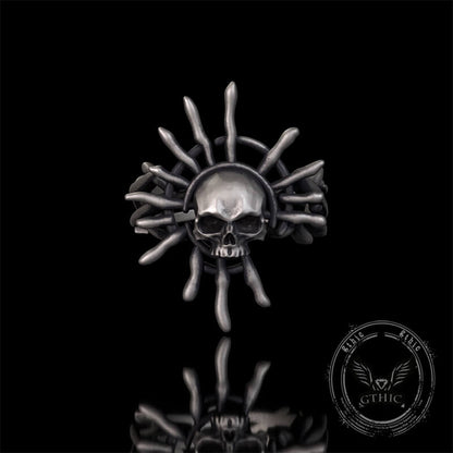 Monster Skull Sun God Sterling Silver Thorns Gothic Ring