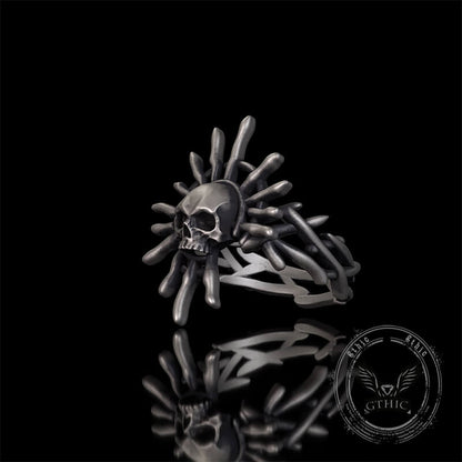 Monster Skull Sun God Sterling Silver Thorns Gothic Ring
