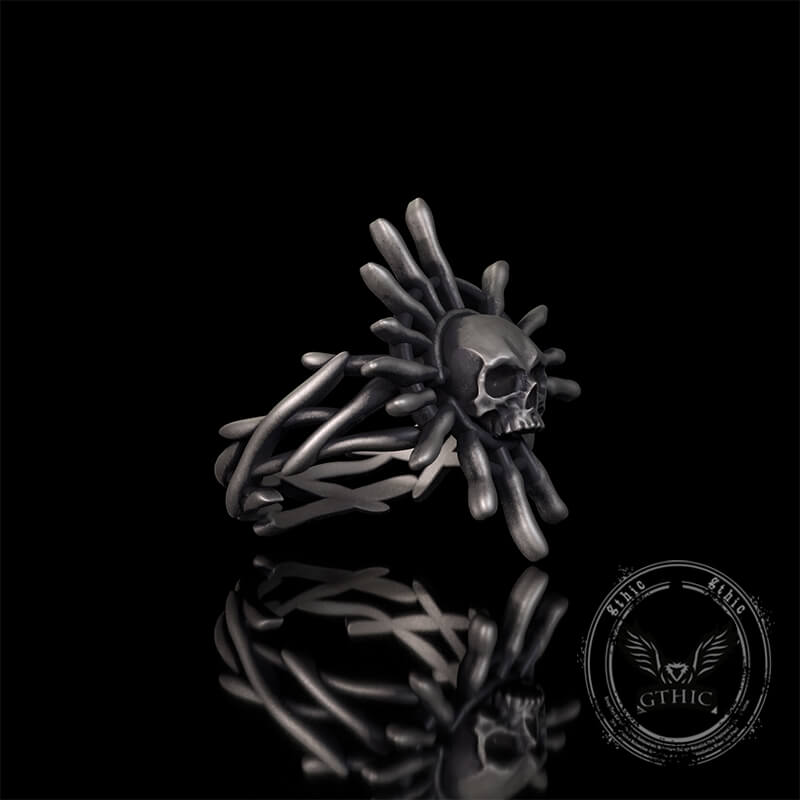 Monster Skull Sun God Sterling Silver Thorns Gothic Ring