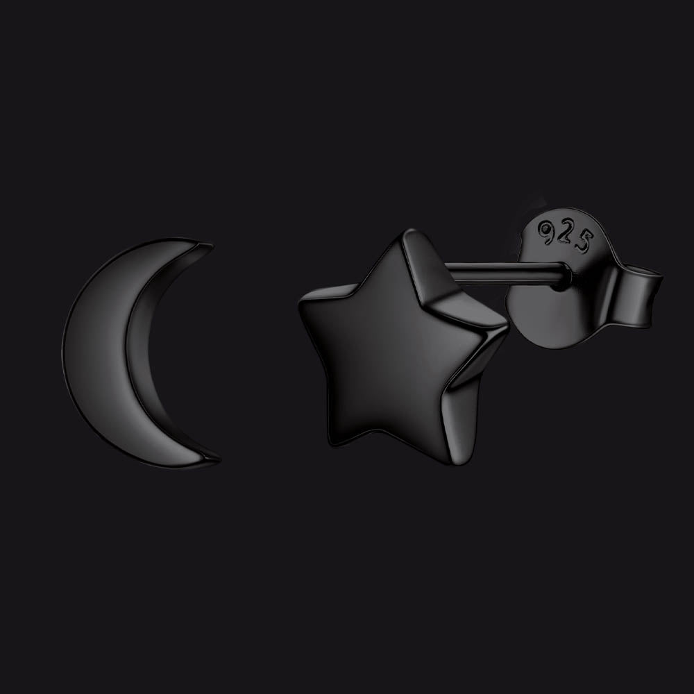 Sterling Silver Star Moon Stud Earrings for