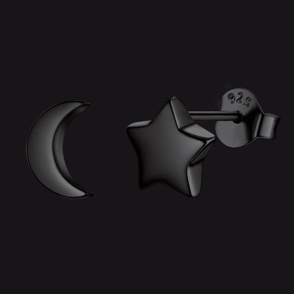 Sterling Silver Star Moon Stud Earrings for