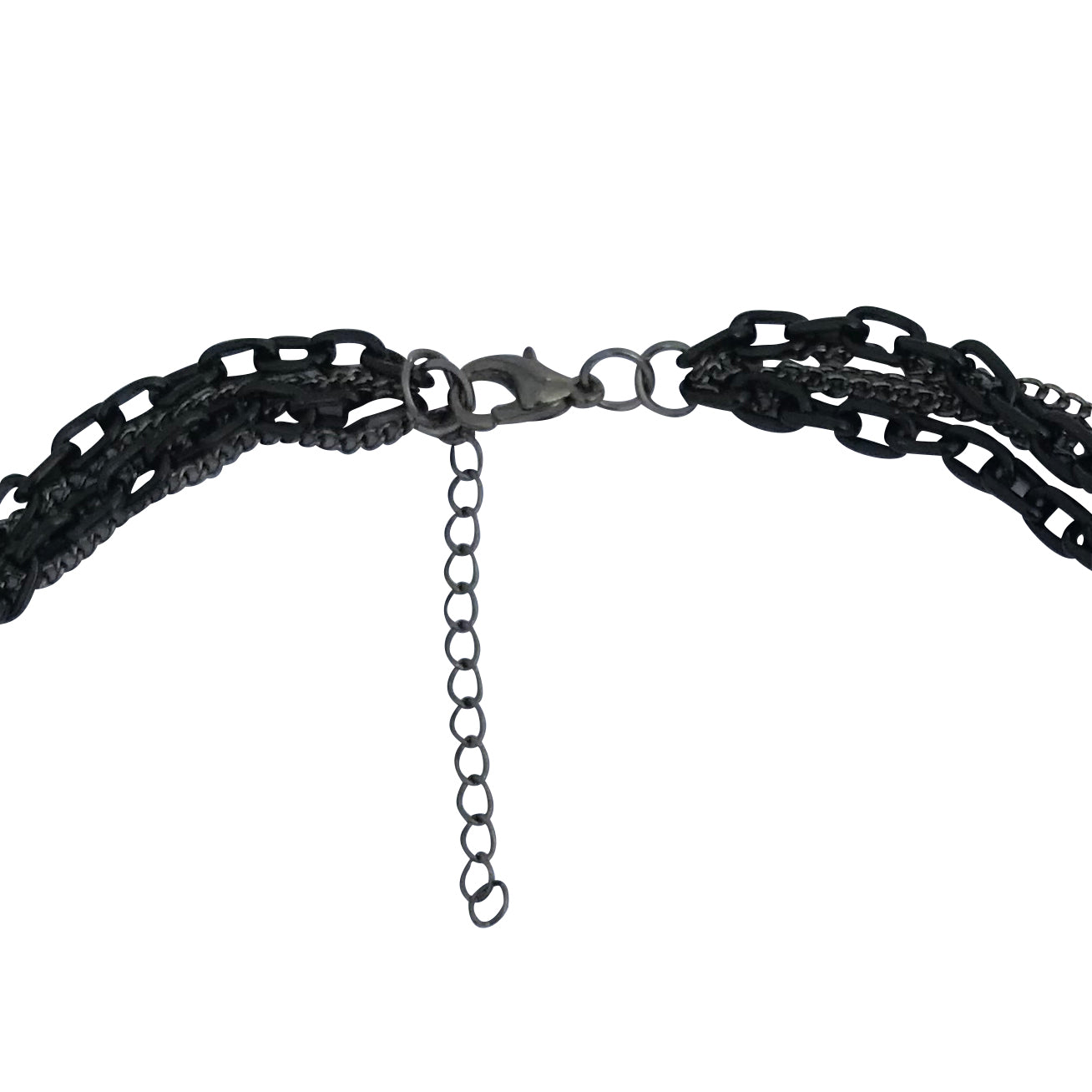 Multilayer Gothic 80s Retro Black and Gunmetal Chain Necklace With Cross