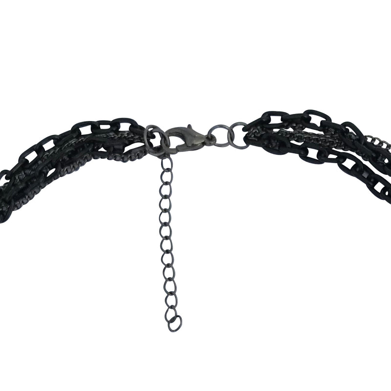Multilayer Gothic 80s Retro Black and Gunmetal Chain Necklace With Cross