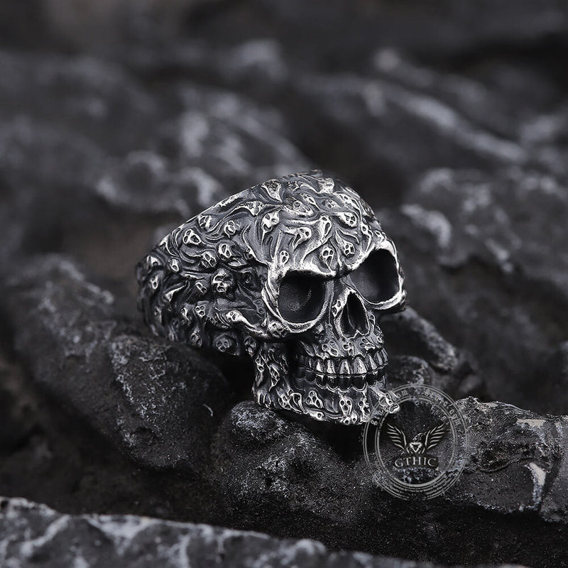 Multi Ghost Sterling Silver Skull Ring