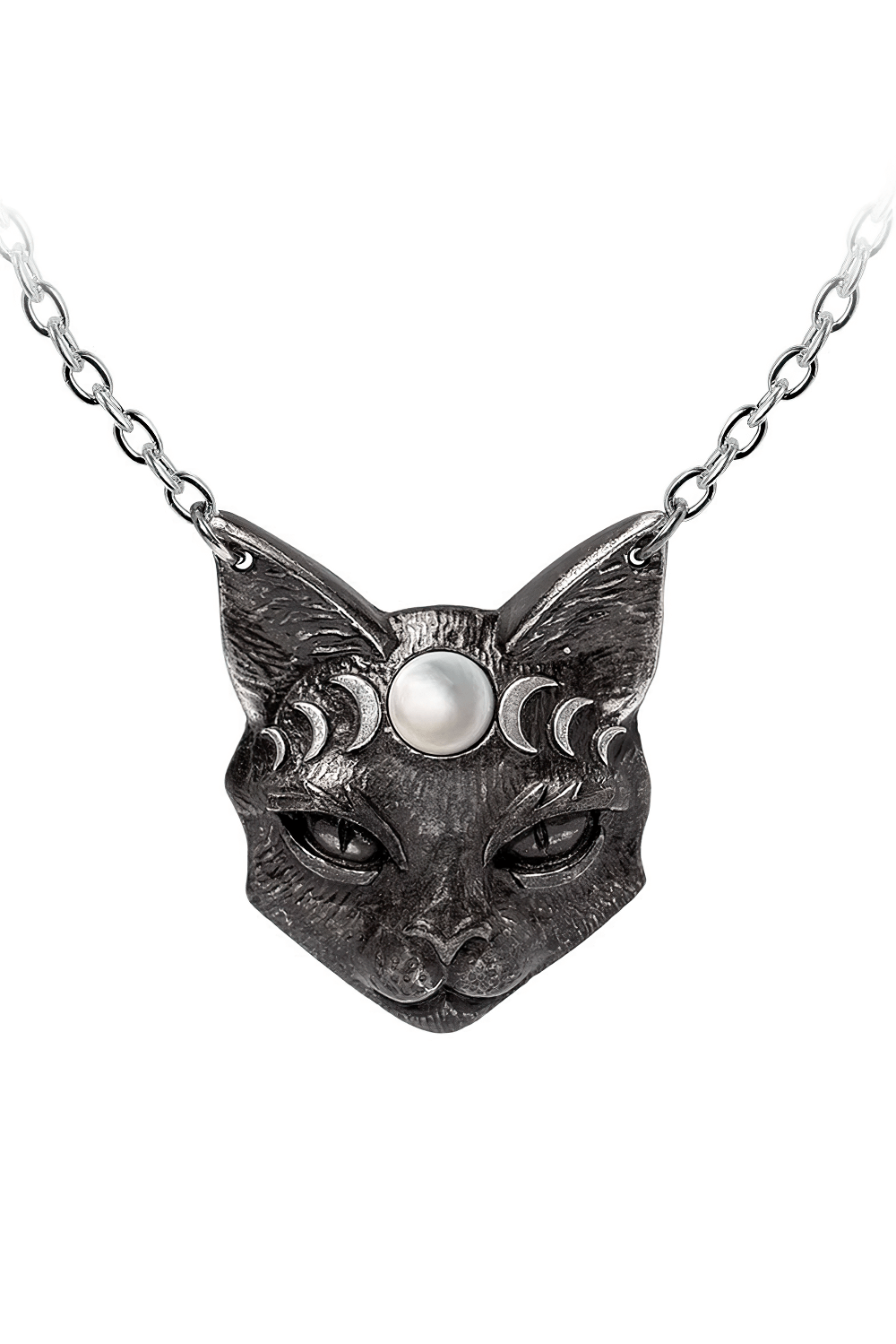 Mystic Moon Cat Pendant With Mother of Pearl and Moon Phases